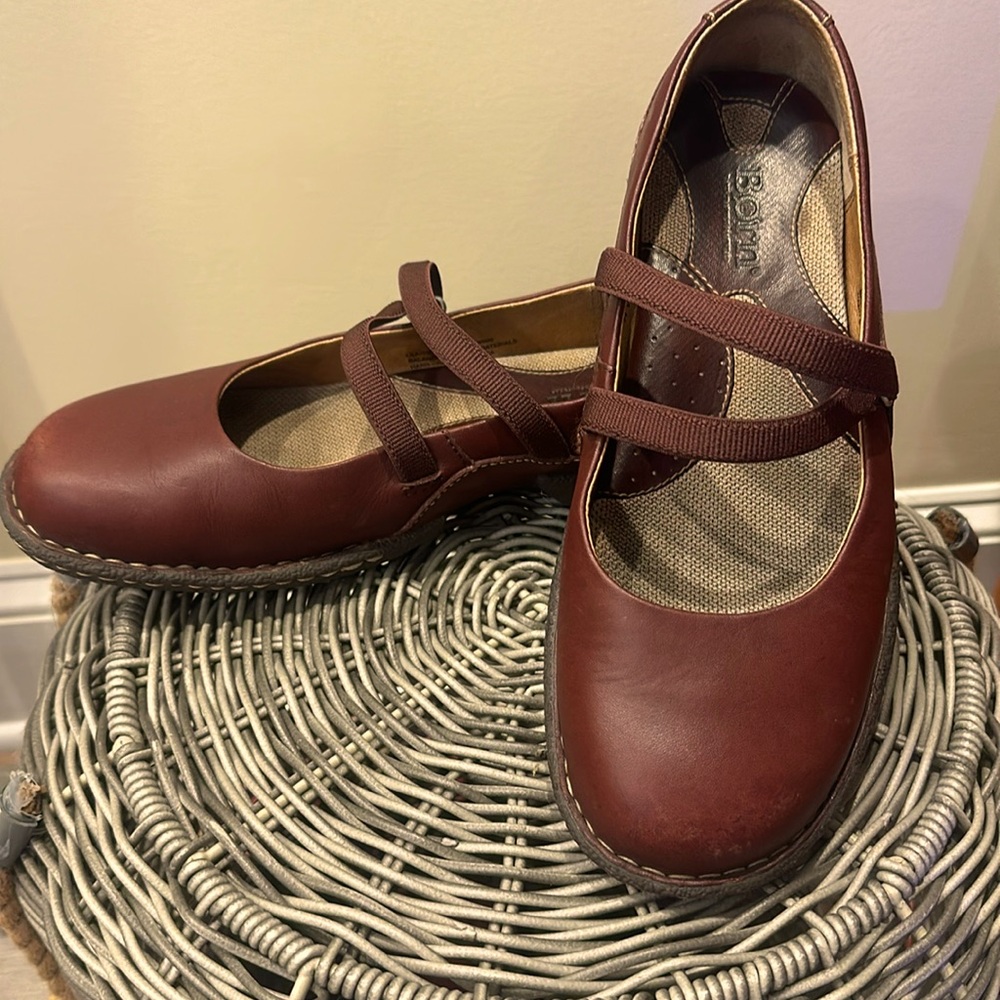BORN Mary Jane Flat Loafer Wns 8/39 Burgundy Leather Autumn Comfort Shoes
